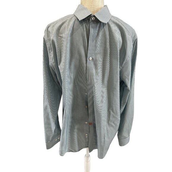 Calvin Klein Mens Non-Iron Slim Fit Striped Button-Up Shirt Size 16.5 34/35 - Picture 1 of 8